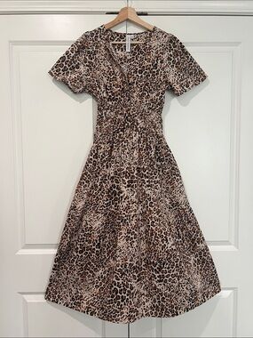 Grace Karin Leopard Print Midi Dress - Beige Brown